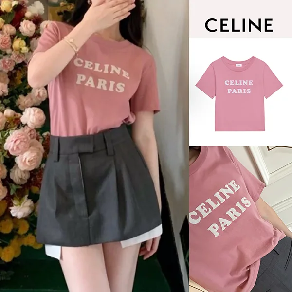 【セリーヌ】Lovely Tシャツ 偽物★ロゴTで春映え★淡ピンクでフェミニンに2X885671Q