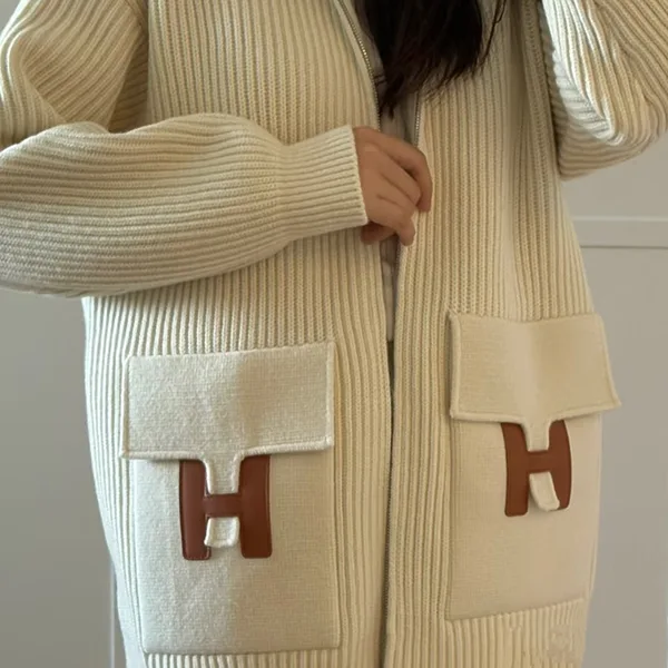 【エルメス】Hレザーディテール ニットブルゾン H2H2204DA9138