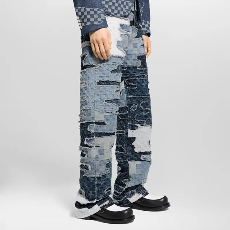 ルイヴィトン パッチワークデニムスケートパンツ ダミエ n級品 1AILUG