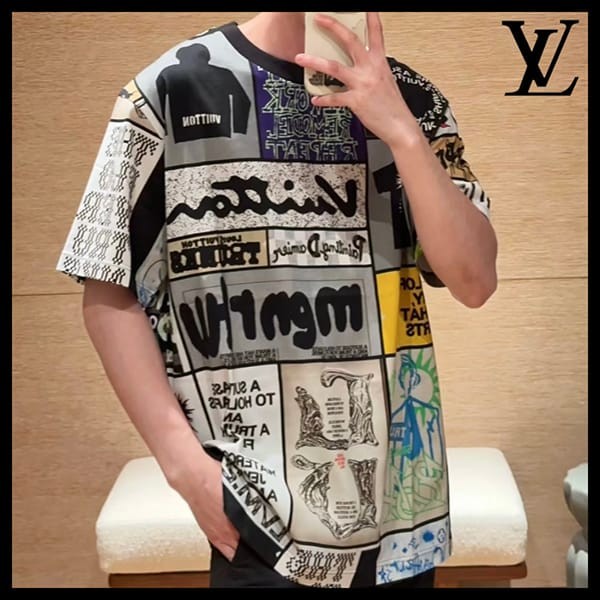 大人気!!新色ルイヴィトン コピー プリントコットンTシャツ 1AFB84