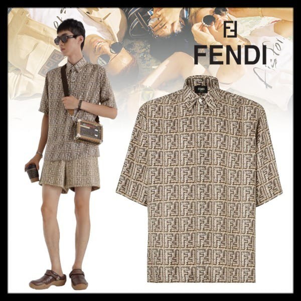 目玉商品！フェンディ ベージュ FFシルク シャツ コピー FS0795AR6FF1MTK