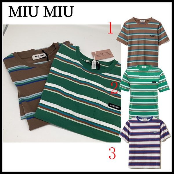 ＜最新で絶対欲しい>ミュウミュウ ロゴ ジャージー Tシャツ MJN537_14RT_F0F67_S_OOO