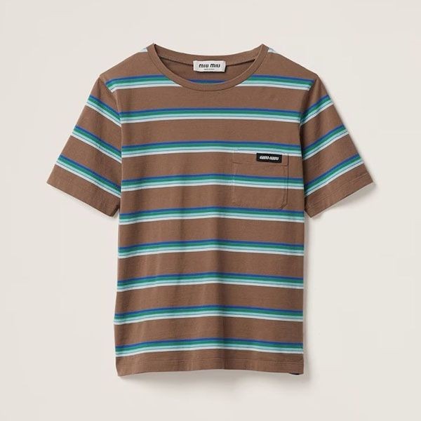 ＜最新で絶対欲しい>ミュウミュウ ロゴ ジャージー Tシャツ MJN537_14RT_F0F67_S_OOO