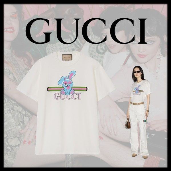 争奪戦☆グッチ プリント コットンジャージー Tシャツ 激安 776596 XJGHQ 9095