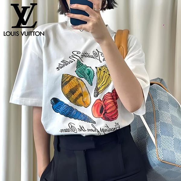 完売前に！ルイヴィトン プリントショートスリーブコットンTシャツ パロディ 1AFR48