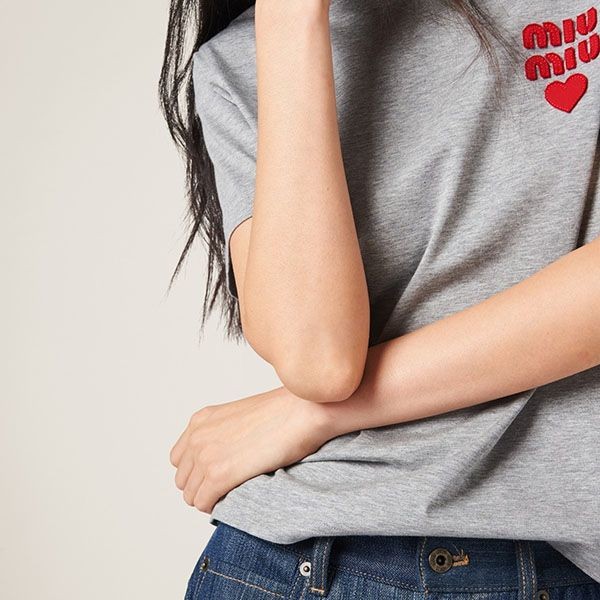 定番ミュウミュウ N級品 ロゴ コットンジャージー Tシャツ MJN499_13VL_F0031_S_WMO