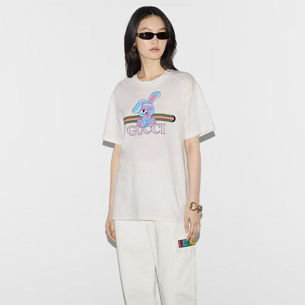 争奪戦☆グッチ プリント コットンジャージー Tシャツ 激安 776596 XJGHQ 9095