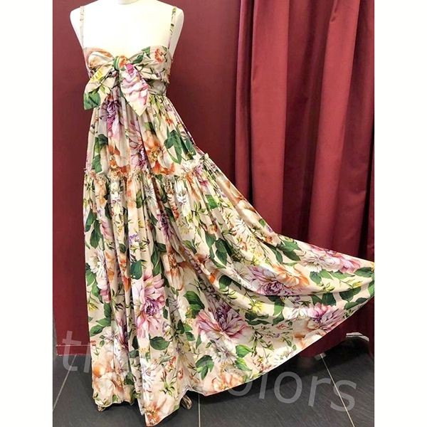 ドルガバ フローラルプリント 偽物リボンノット マキシ ドレスF6H7HTH