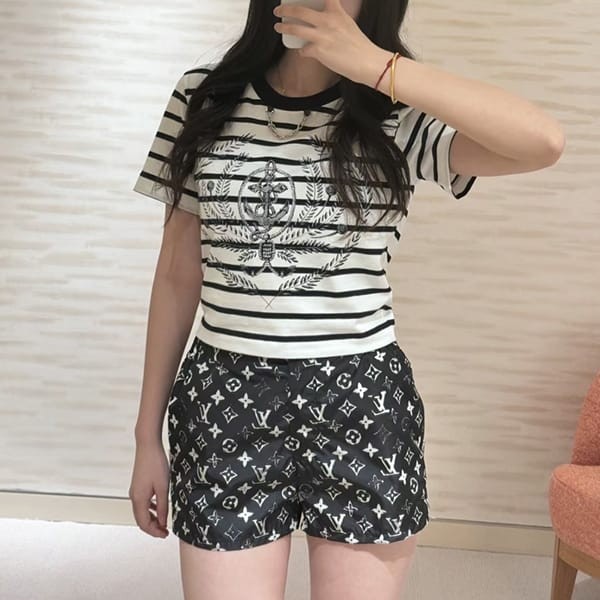 人気で可愛い☆ルイヴィトン tシャツ パロディ 半袖 ストライプ クロップ丈 1afmti