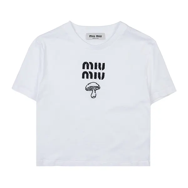 最安値挑戦ミュウミュウ ロゴ コットン Tシャツ コピー MJN495