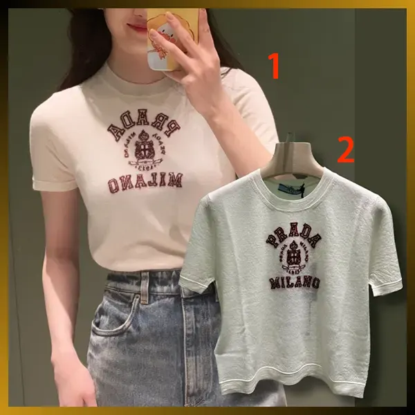 【送料関税込】プラダ カシミヤ インターシャ Tシャツ ウィメンズ P24M2M