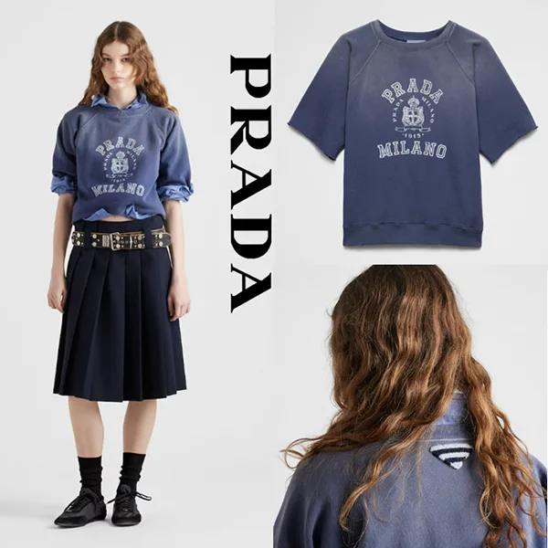 格安【プラダ パロディ】カレッジスタイル コットンフリース Tシャツ 135730