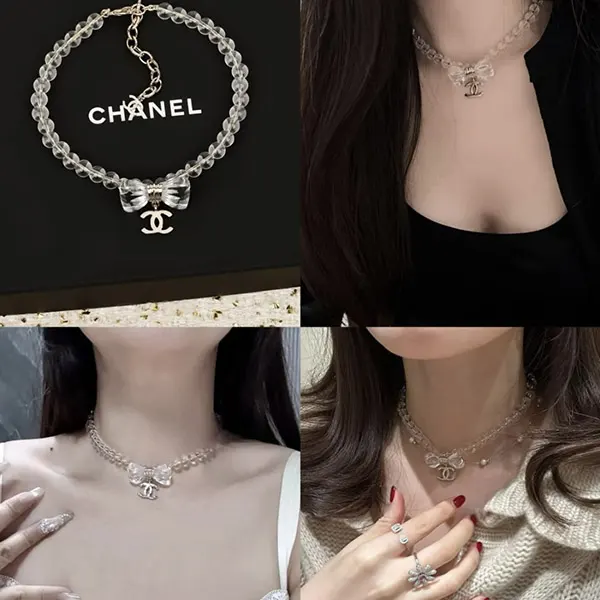 追跡付クリスタルとリボン輝く♪ シャネル チョーカー ネックレス コピー 25ss ABF550-B19998-NAFVG